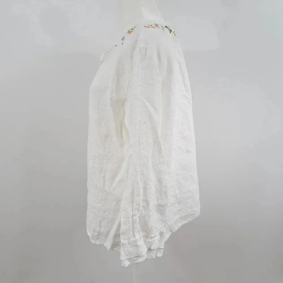 Talbots White Irish Linen Blouse Embroidered Ruffle Sleeve Womens Size Large - Picture 4 of 10